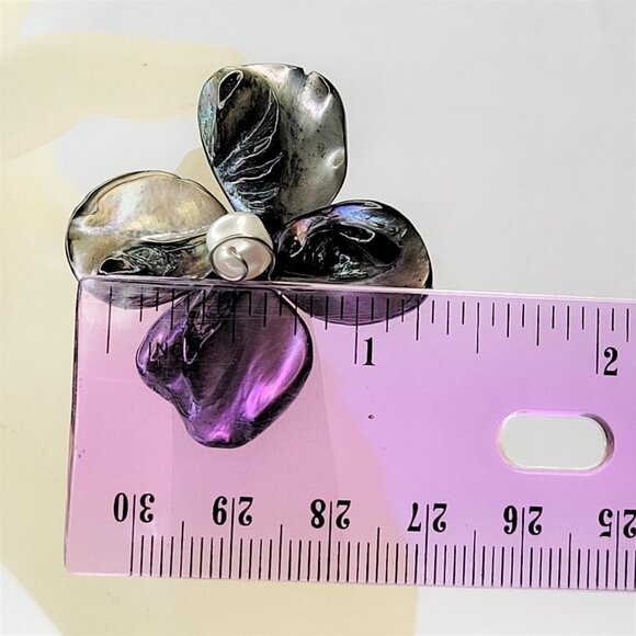 Midnight Blue Sea Shell Freshwater Pearl Bead Asymmetric Flower Adjustable Ring - Picture 7 of 12